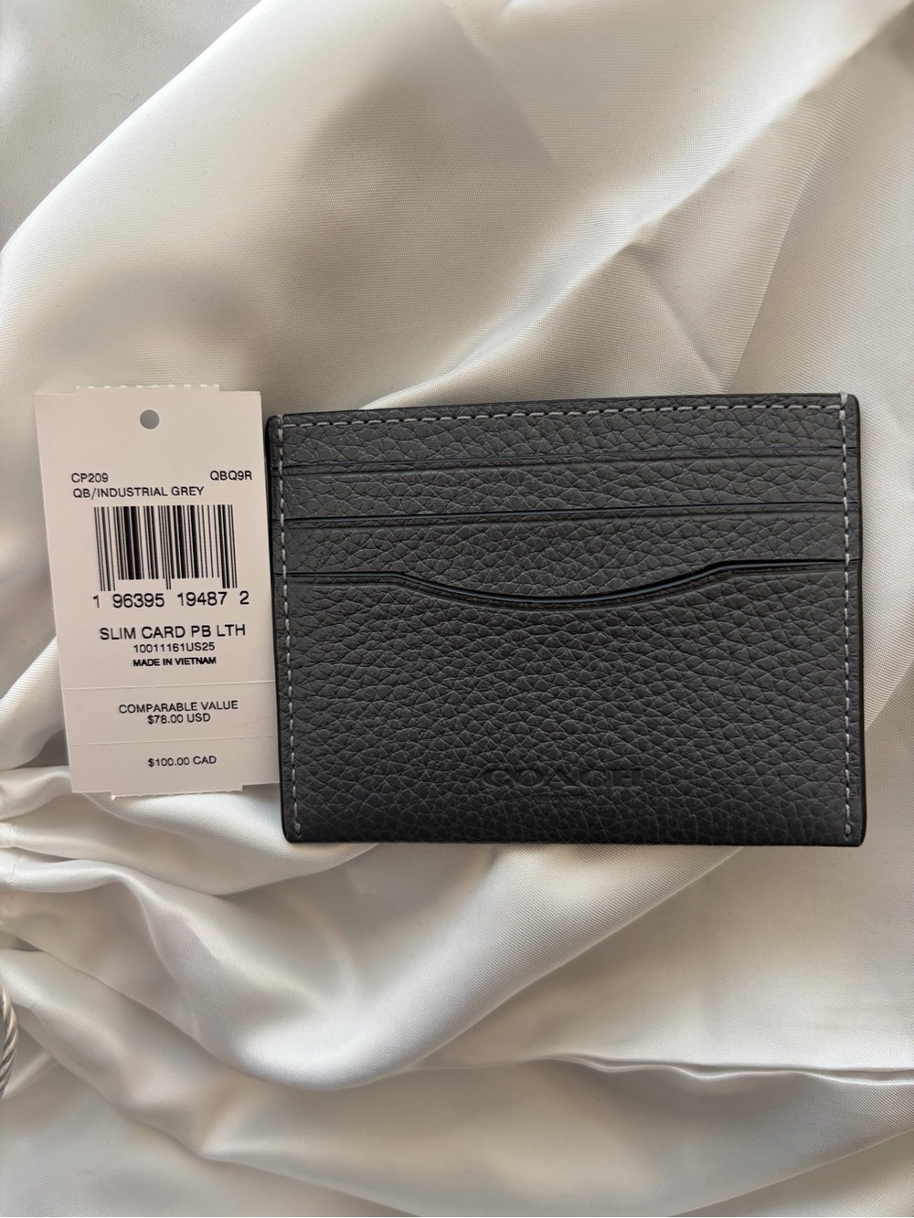 Coach Industrial Grey Pebbled Leather Slim Card Holder